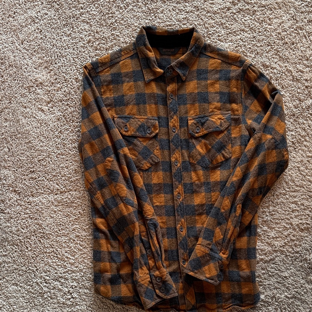 Men's Plaid Button Down Shirt - Brown and Gray